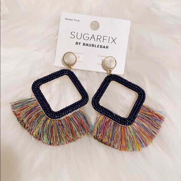 NWT Rainbow Colorful Fringe Statement Earrings